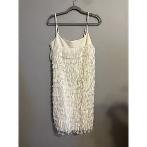 Classic Aidan Mattox Fringe Square Neck Sleeveless Dress - White Size: 10